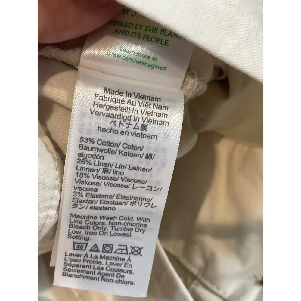 J.Crew Size 33 Classic-Fit Chino Pants Beige Cotton Linen Blend NWT